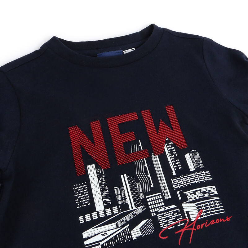 Boys Dark Blue Printed Long Sleeve T-Shirt image number 2